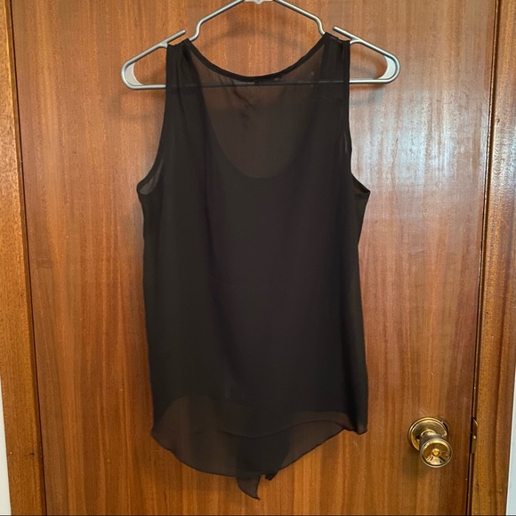 Sirens Black Chiffon Translucent Tie Front Sleeveless Top with Faux Buttons - Picture 2 of 2